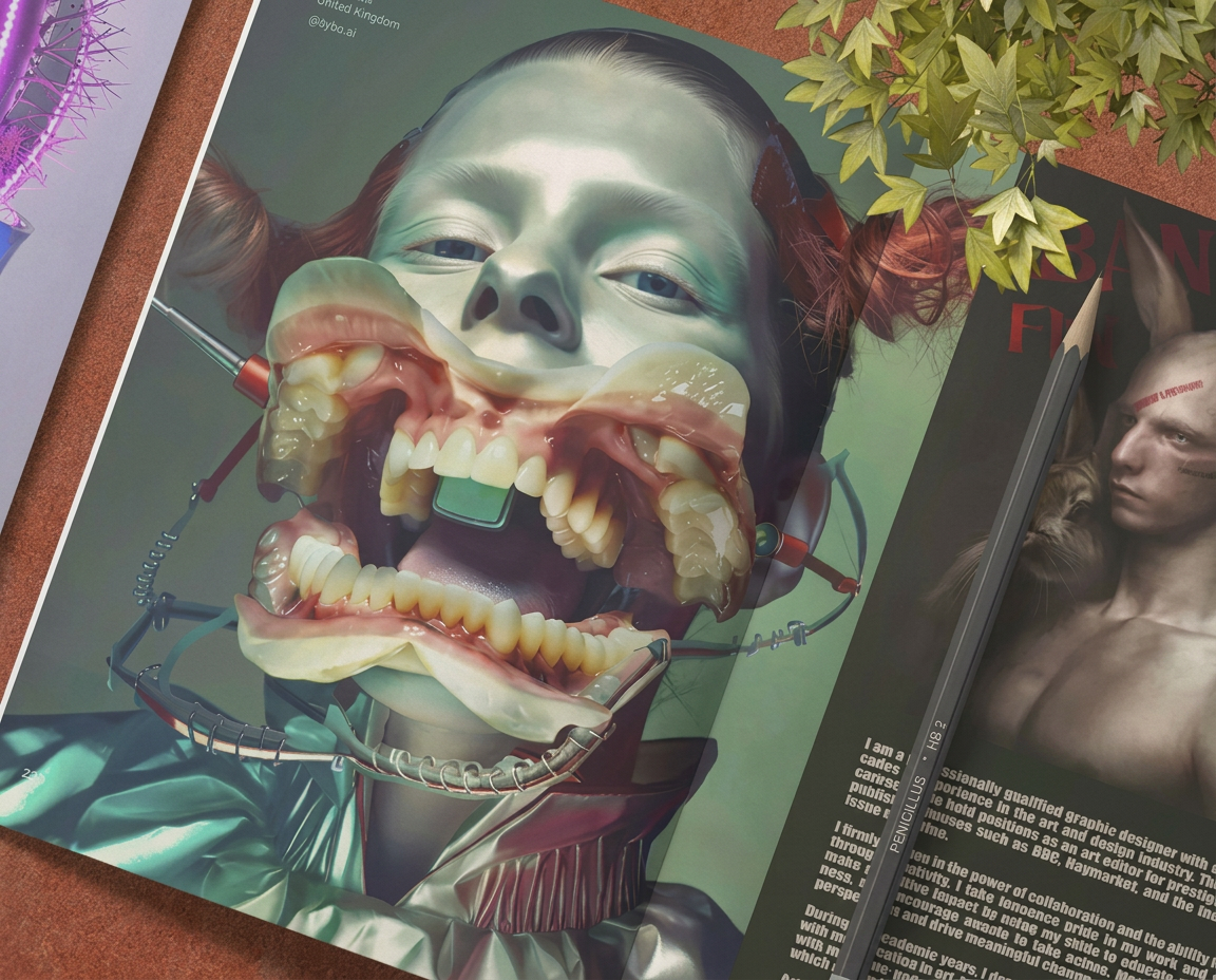 Inside spread from a creAtIva AI Art Book — @byba.ai · United Kingdom